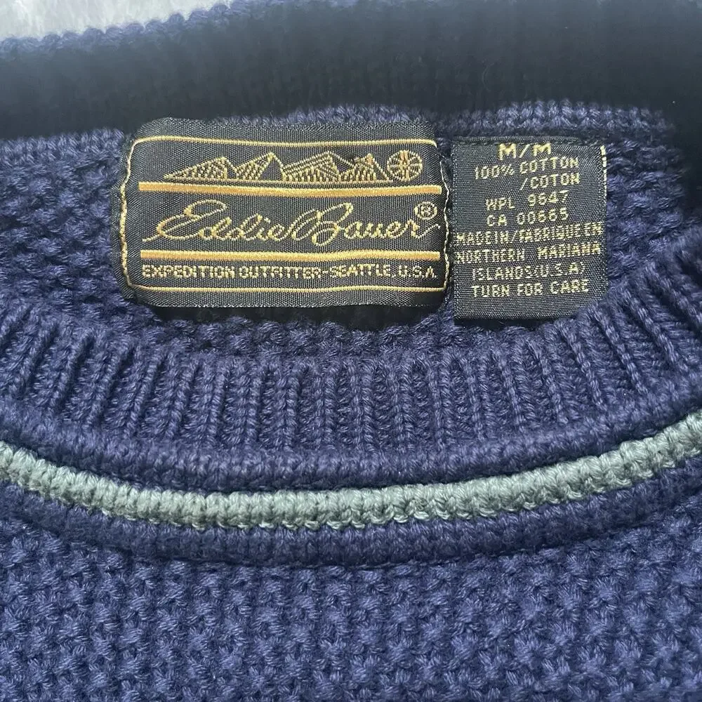 Vintage Eddie Bauer Sweater Sz Men's Medium Navy Blue Ribbed Heavy Knit - Picture 3 of 7